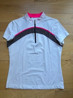 Tail White Short Sleeve Athletic Top with Pink and Black Accents